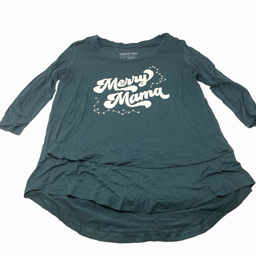 Latched Mama‎ Merry Mama Nursing Top XS Green 3/4 Sleeve Christmas Breastfeeding
